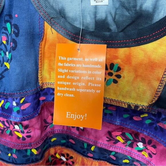 KPC 100% Cotton Embroidered 90's Y2K Patchwork Cami, Boho Hippie Free Spirit, S - Picture 5 of 5